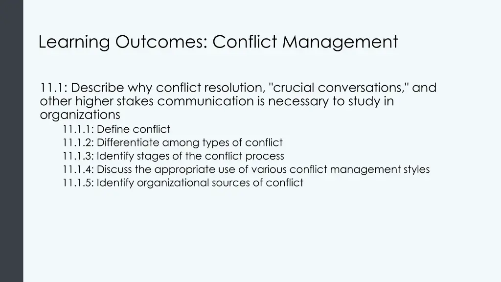 learning outcomes conflict management