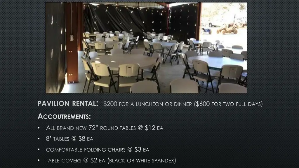 pavilion rental 200 for a luncheon or dinner