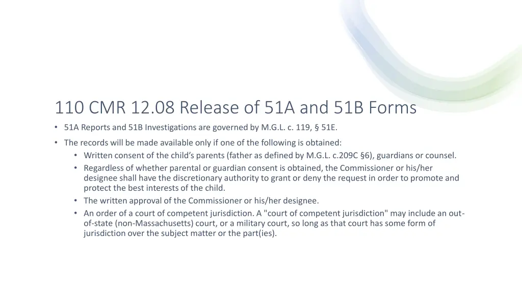 110 cmr 12 08 release of 51a and 51b forms