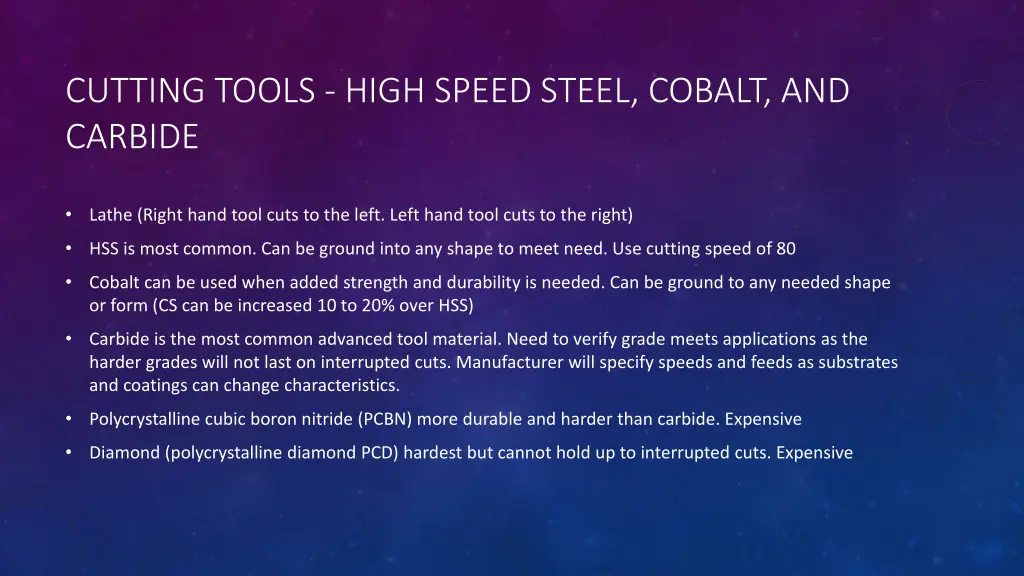 cutting tools high speed steel cobalt and carbide