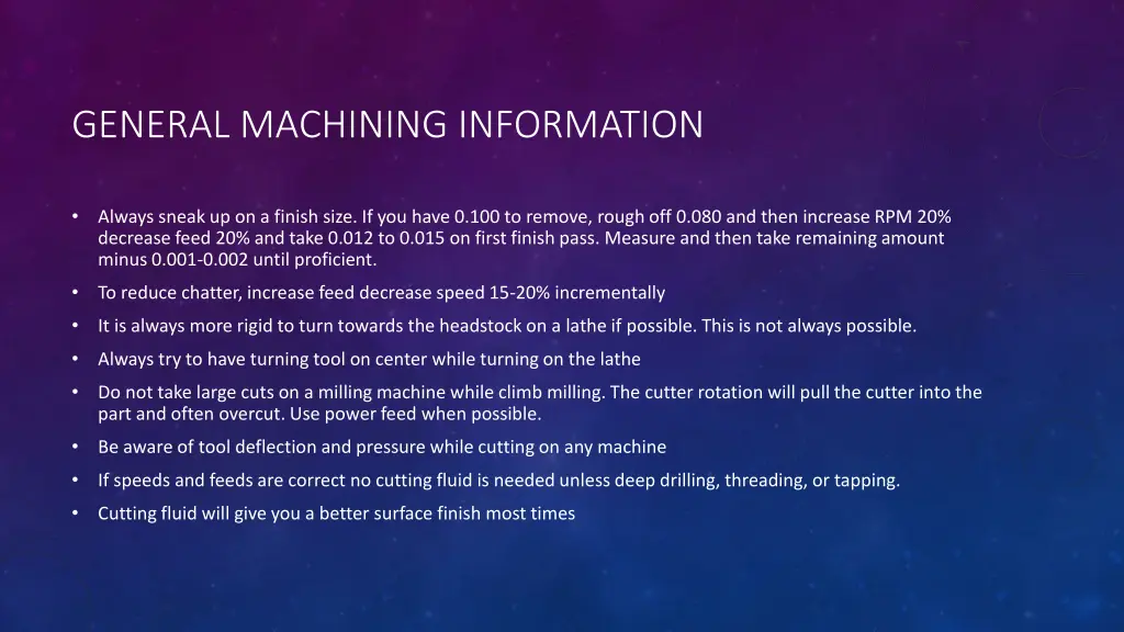 general machining information