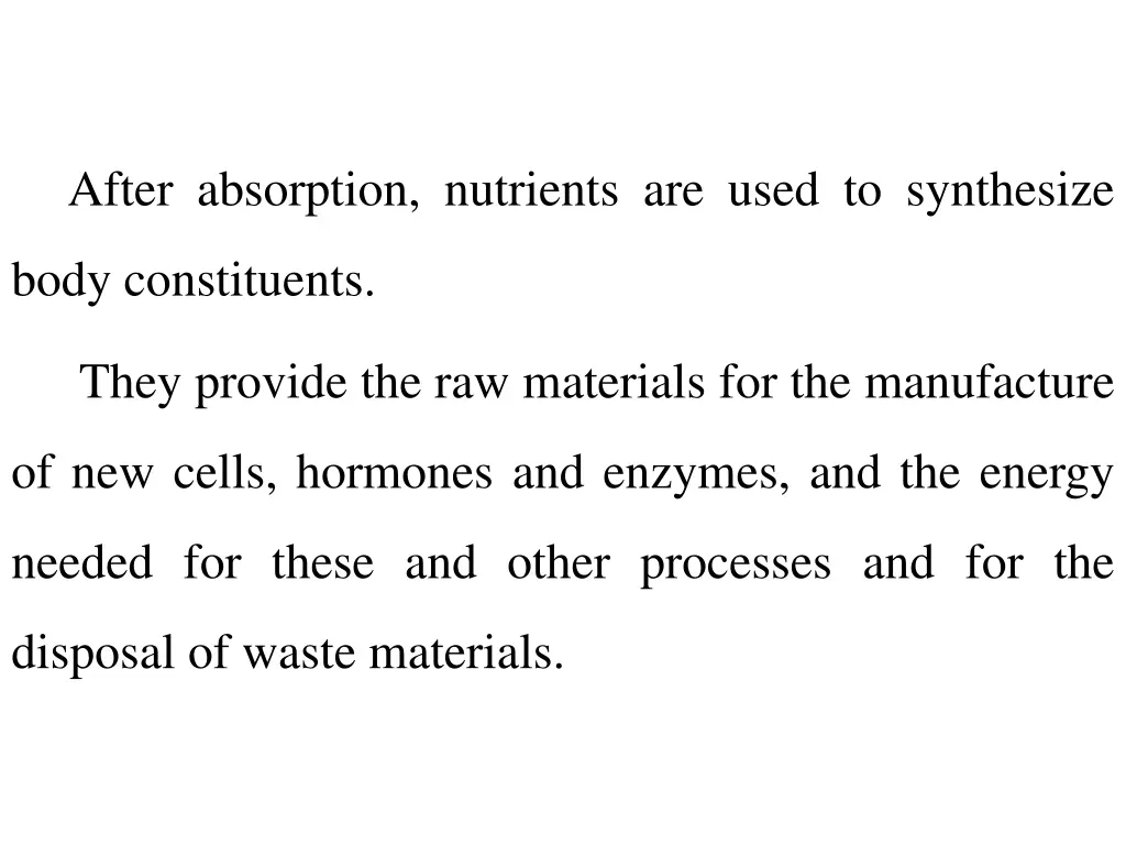 after absorption nutrients are used to synthesize