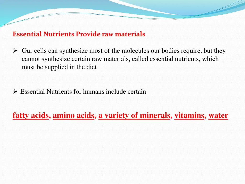 essential nutrients provide raw materials