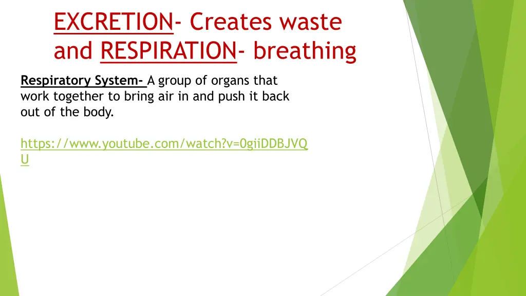 excretion creates waste and respiration breathing