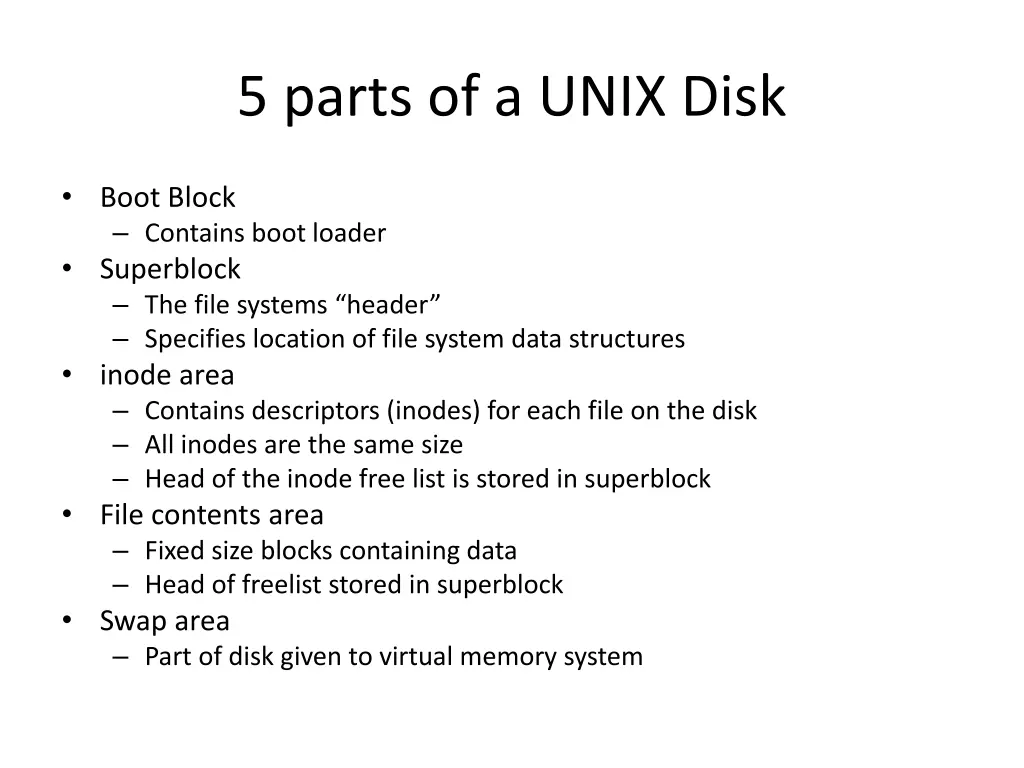 5 parts of a unix disk