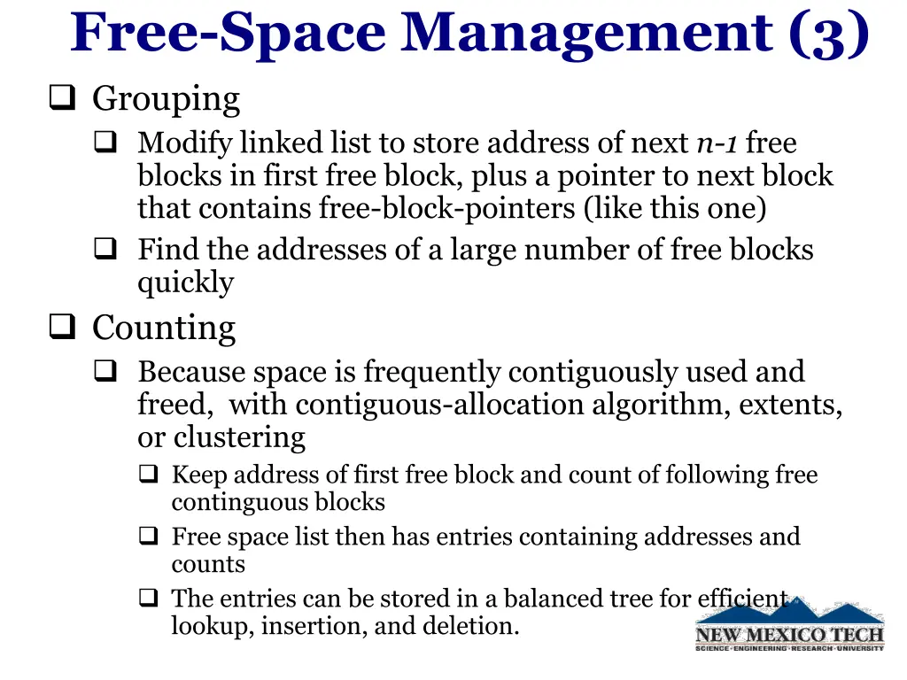 free space management 3 grouping modify linked