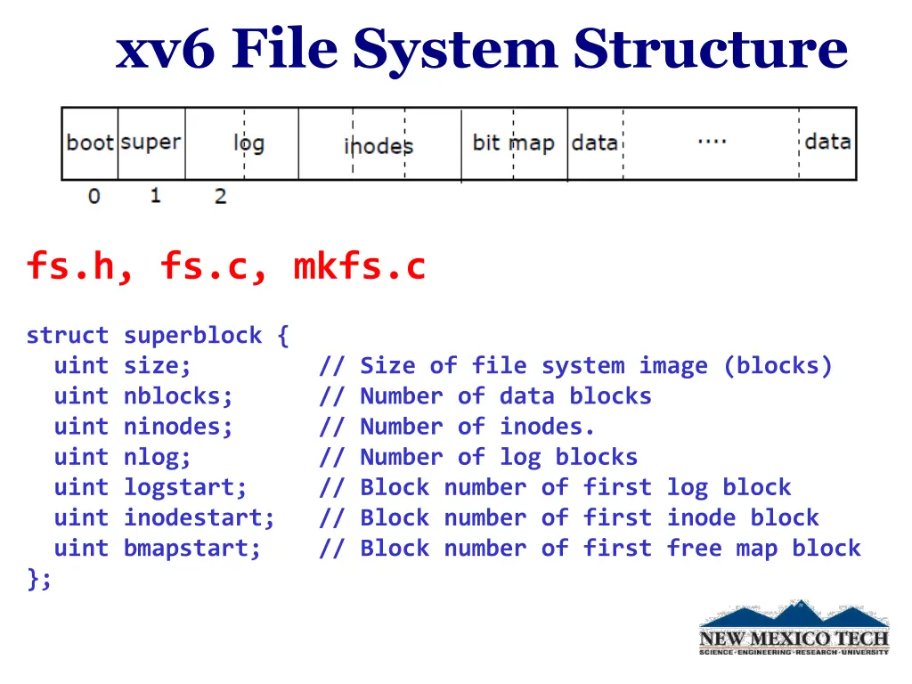 xv6 file system structure