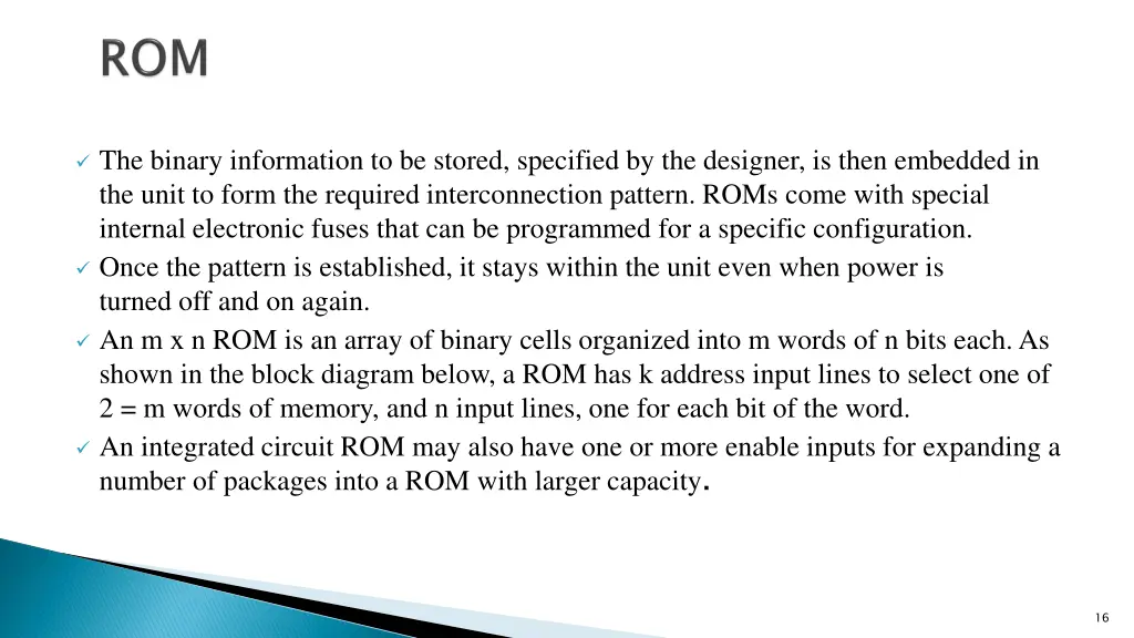 the binary information to be stored specified