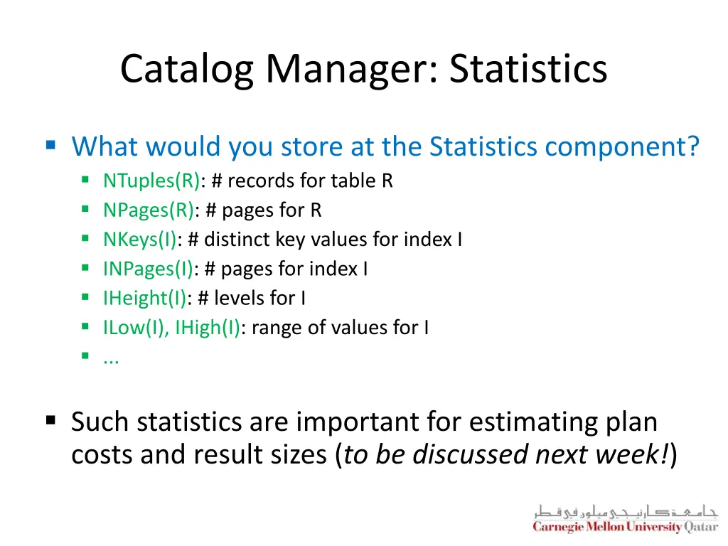 catalog manager statistics