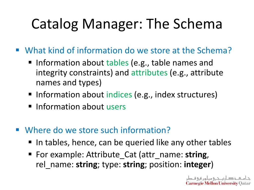 catalog manager the schema