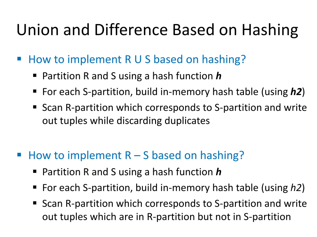 union and difference based on hashing