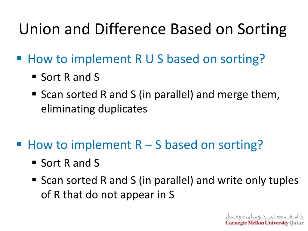 union and difference based on sorting