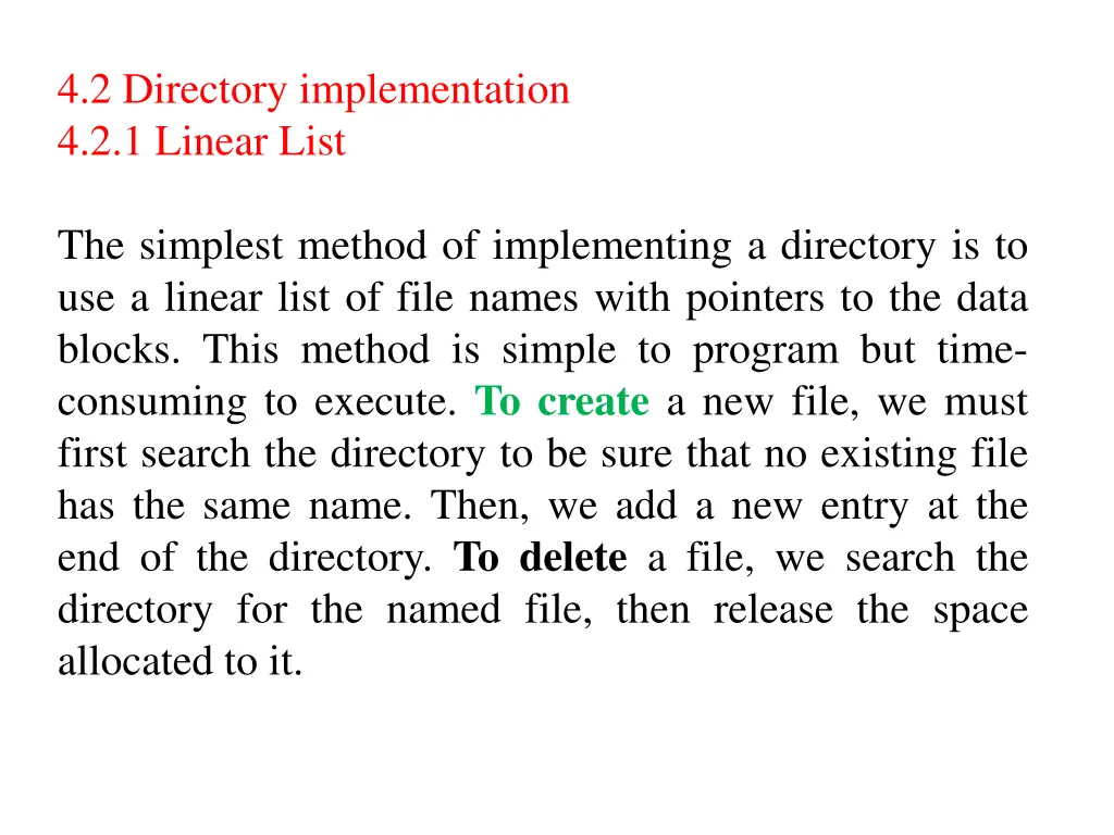 4 2 directory implementation 4 2 1 linear list