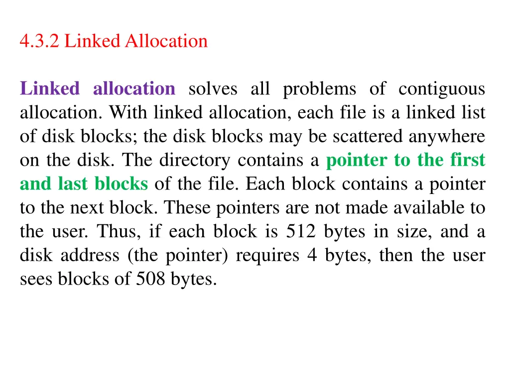 4 3 2 linked allocation