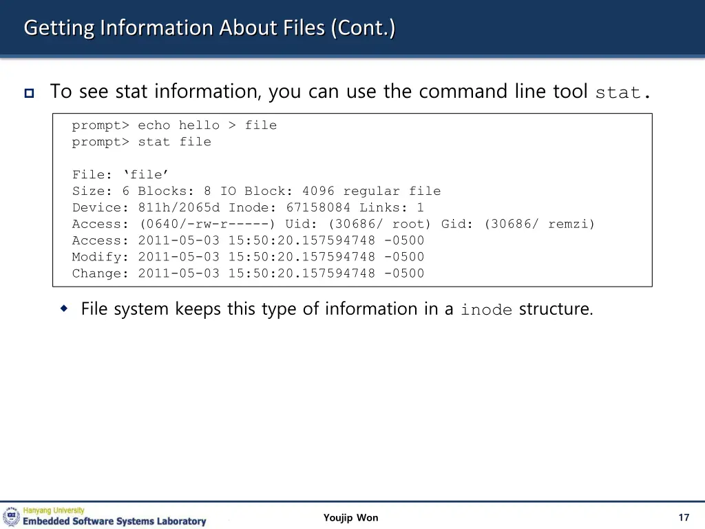 getting information about files cont