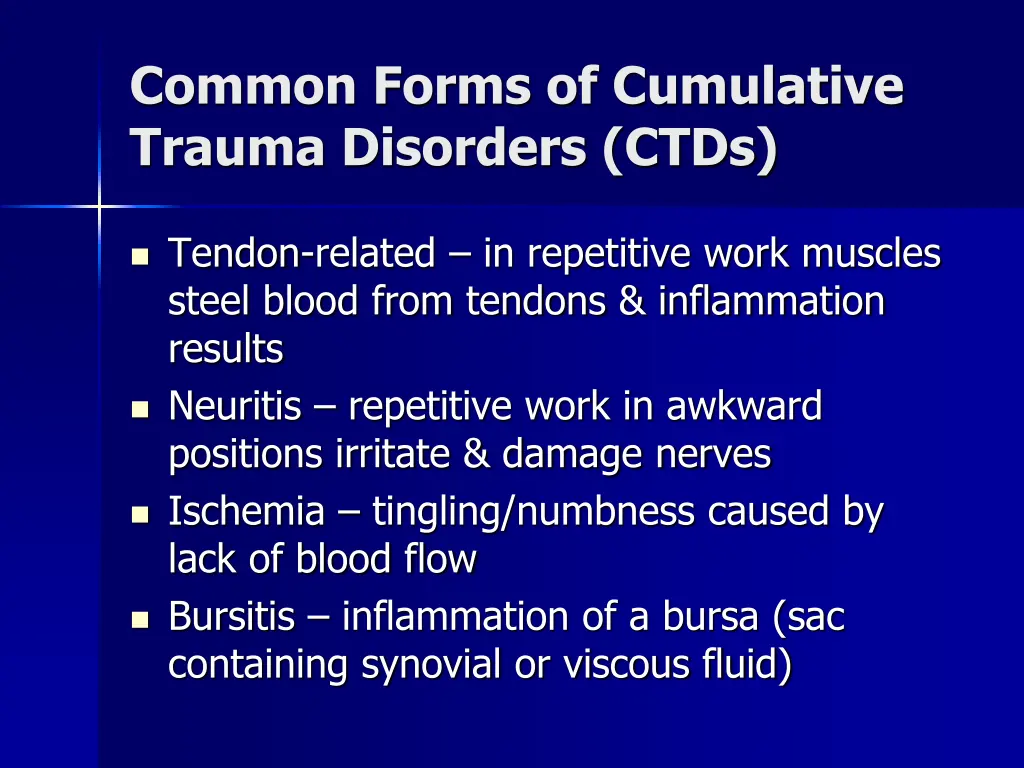 common forms of cumulative trauma disorders ctds