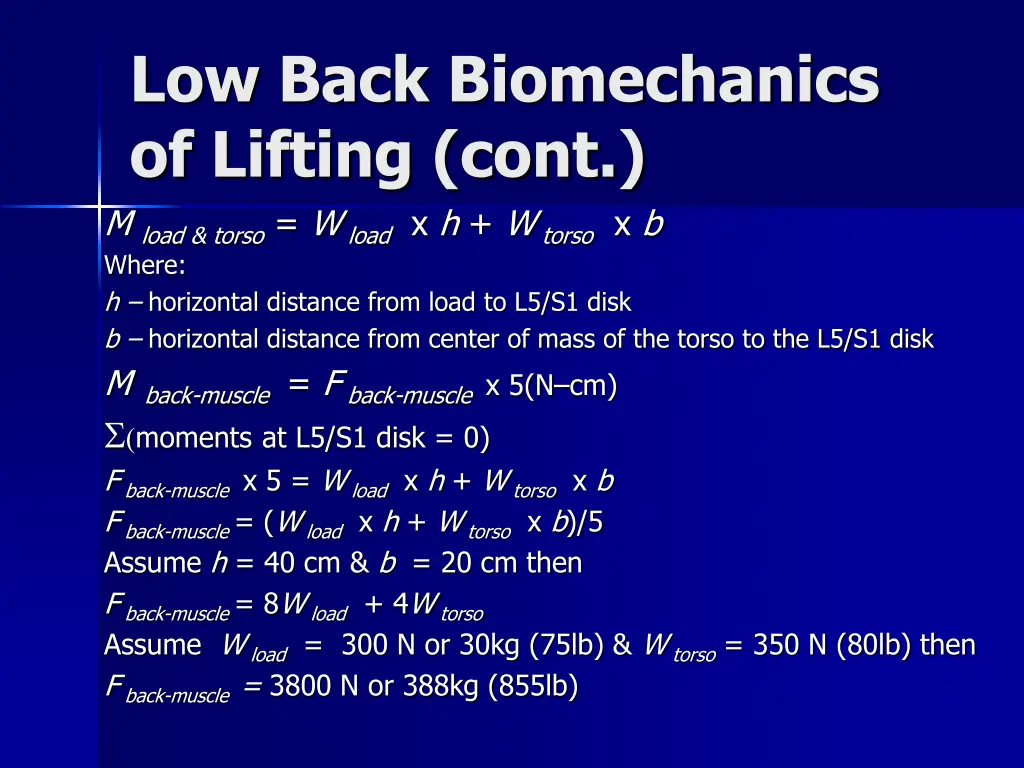 low back biomechanics of lifting cont m load