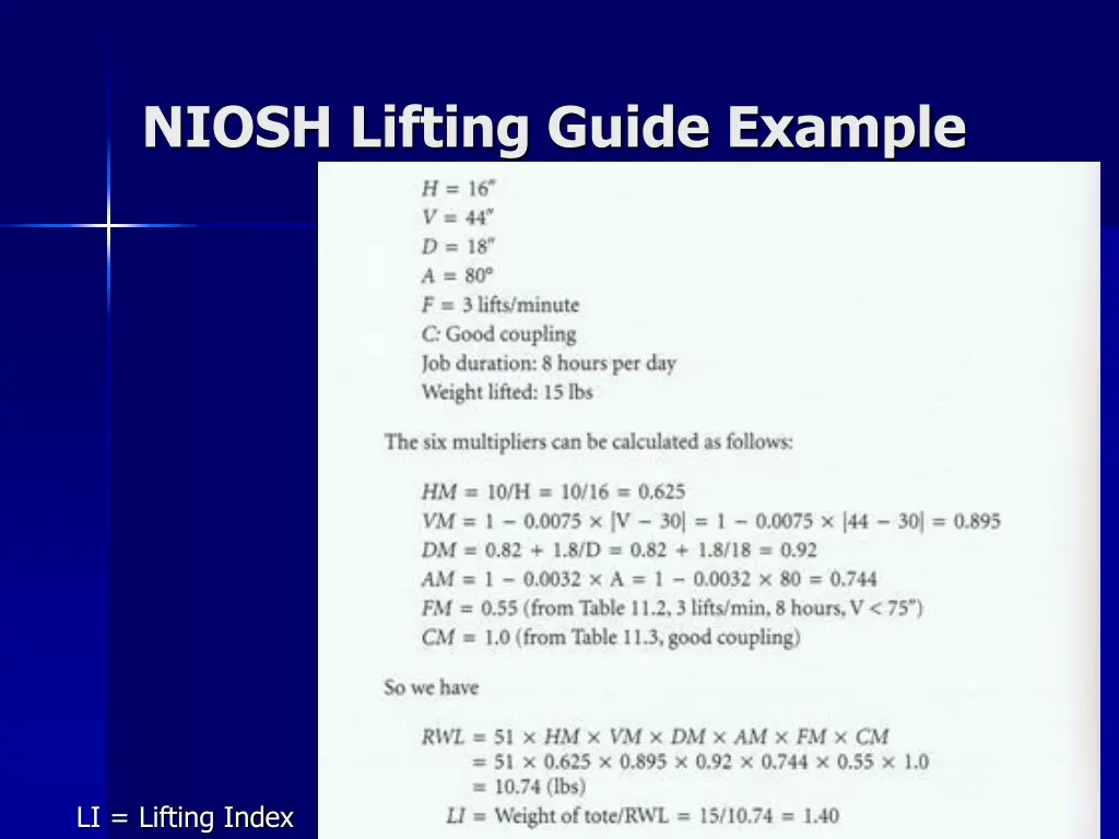 niosh lifting guide example 1