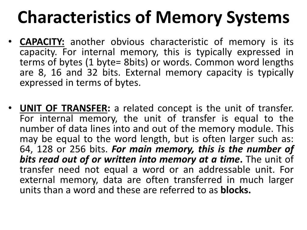 characteristics of memory systems 1