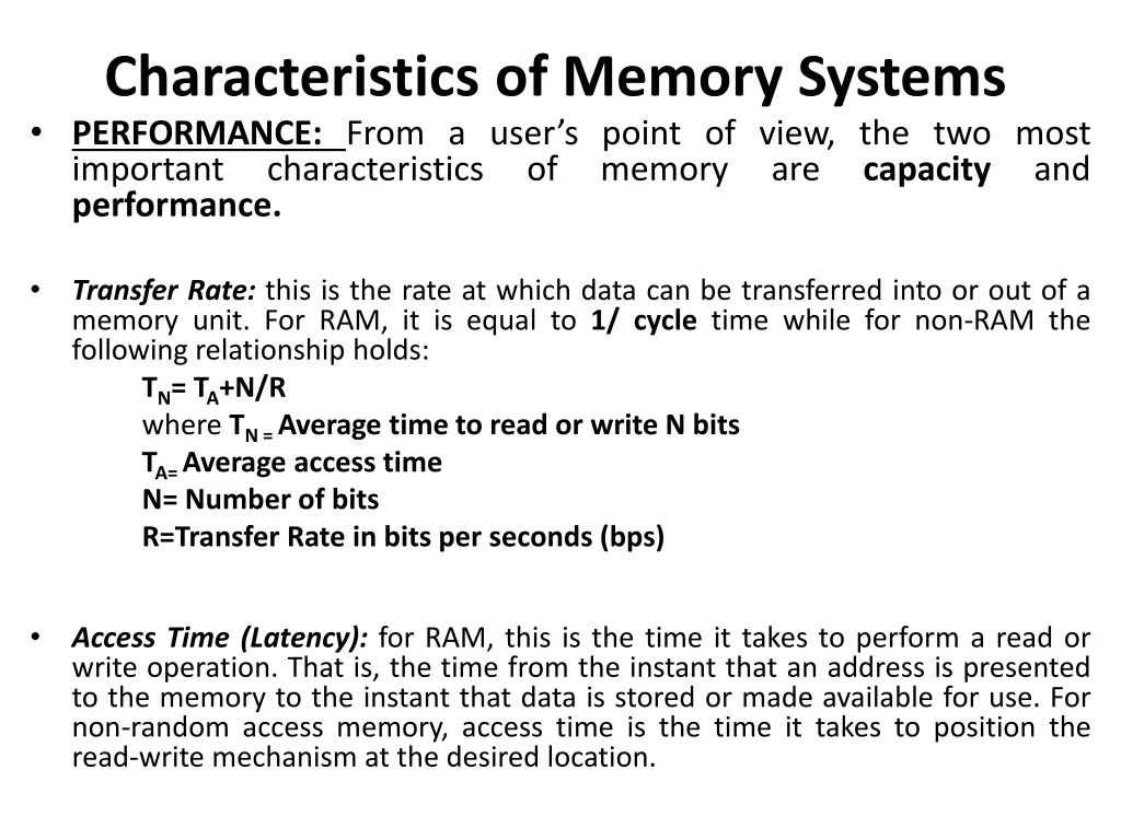 characteristics of memory systems performance