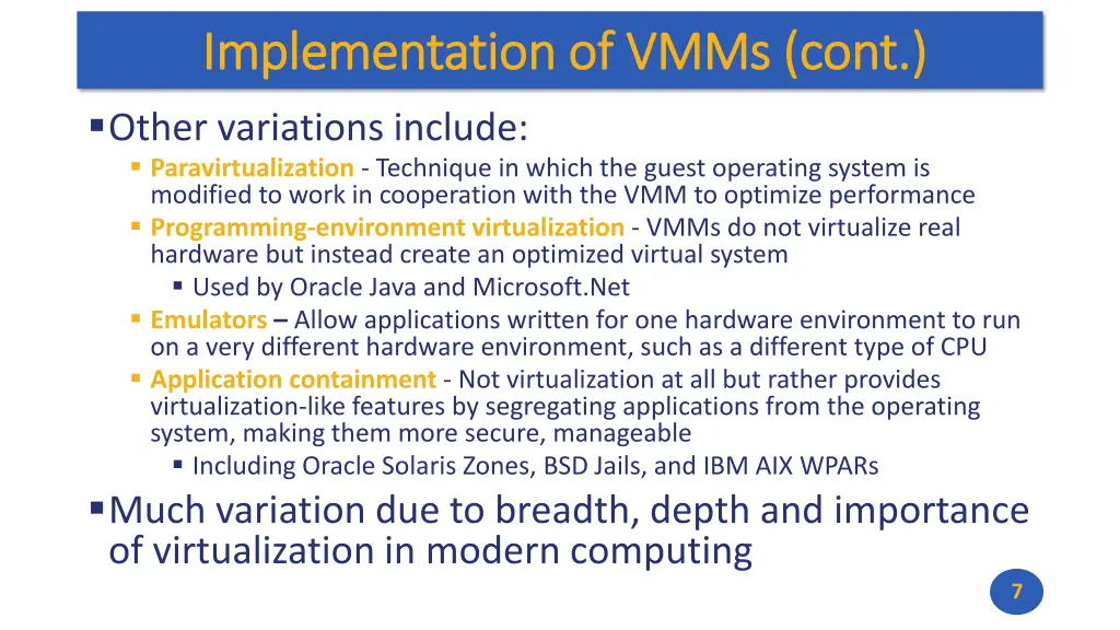 implementation of vmms cont implementation