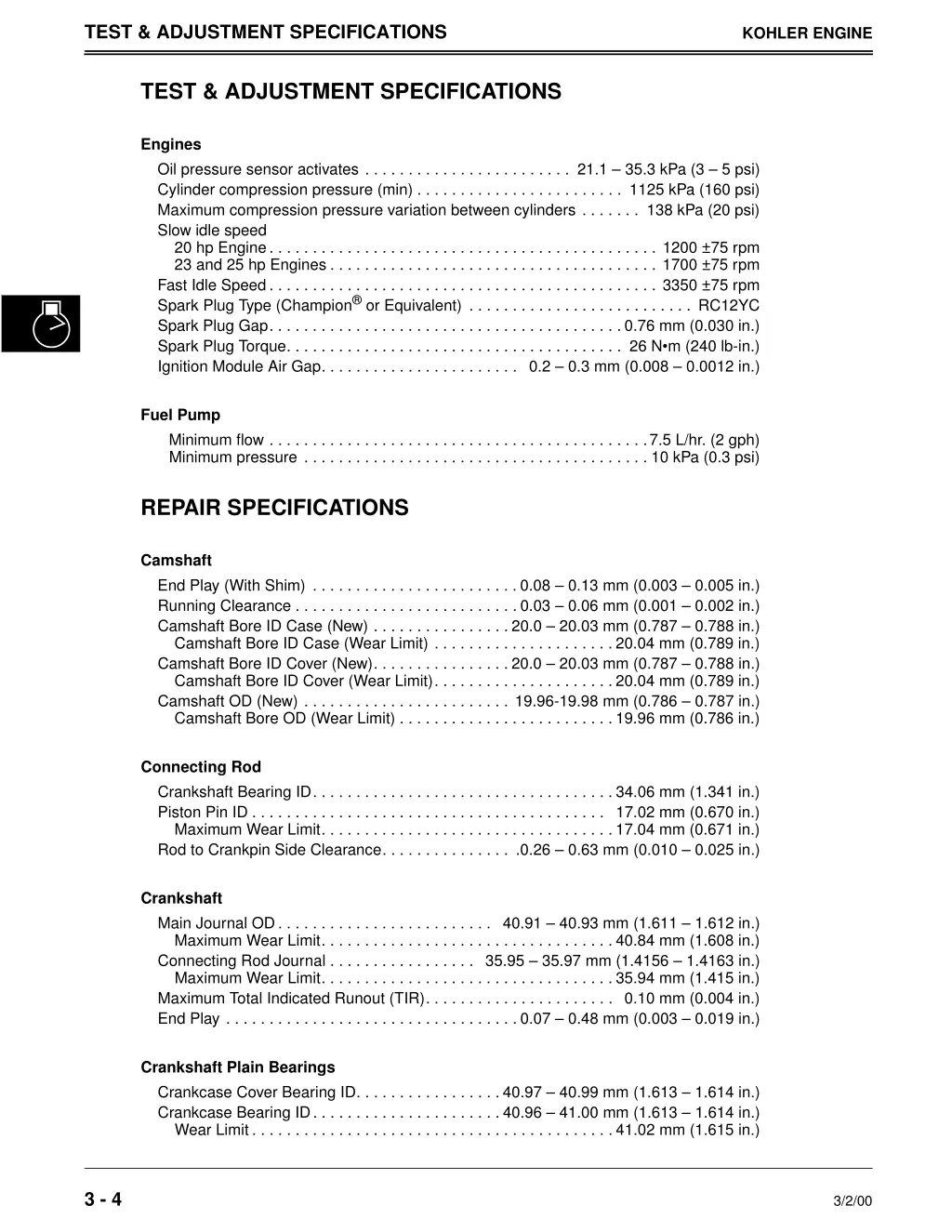 test adjustment specifications