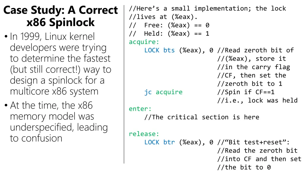 case study a correct x86 spinlock in 1999 linux