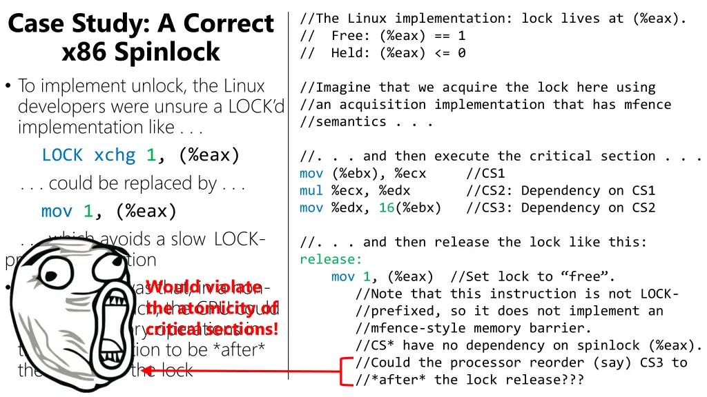 case study a correct x86 spinlock to implement 1