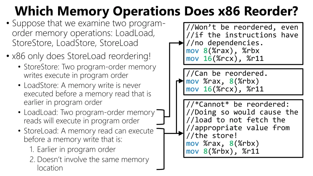 which memory operations does x86 reorder suppose 1