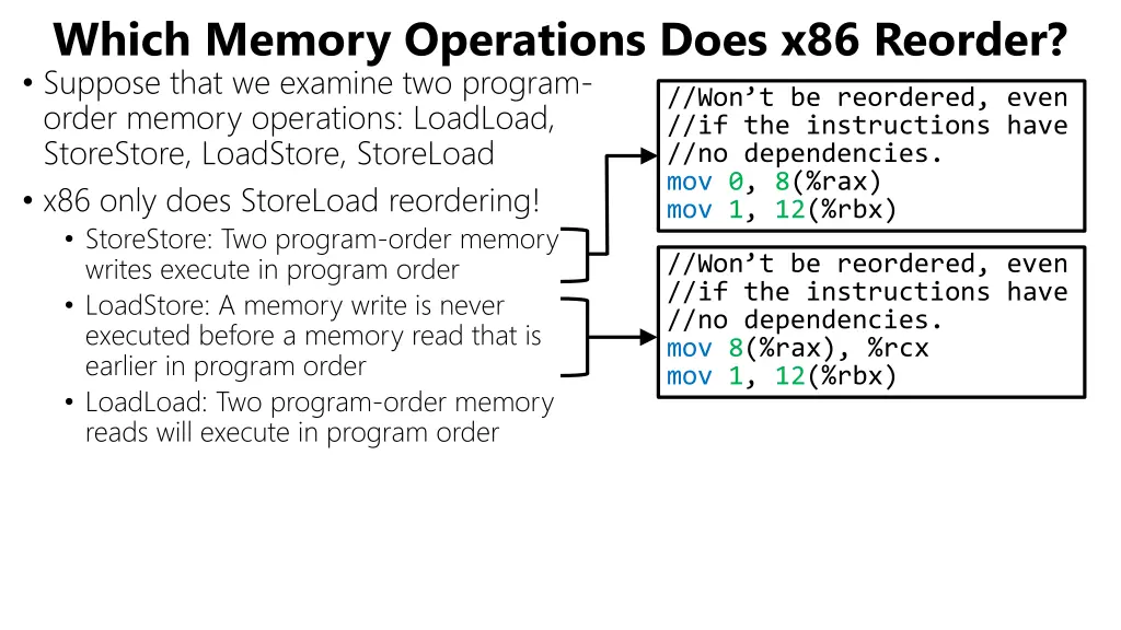 which memory operations does x86 reorder suppose