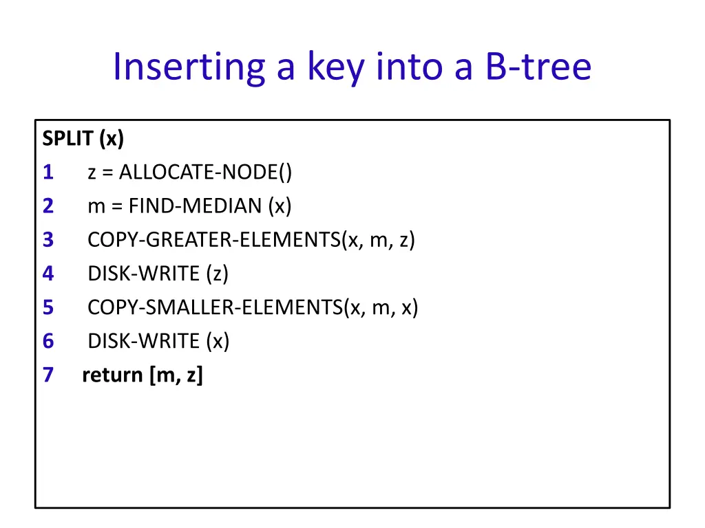 inserting a key into a b tree 7