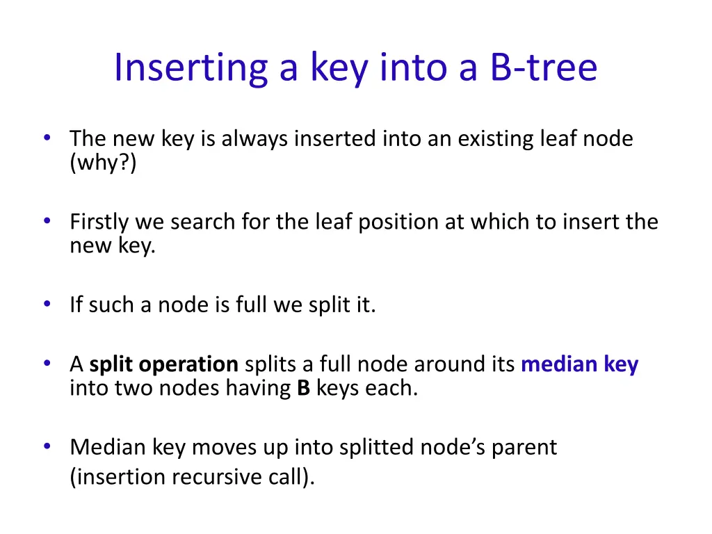 inserting a key into a b tree