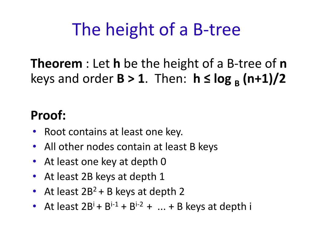 the height of a b tree