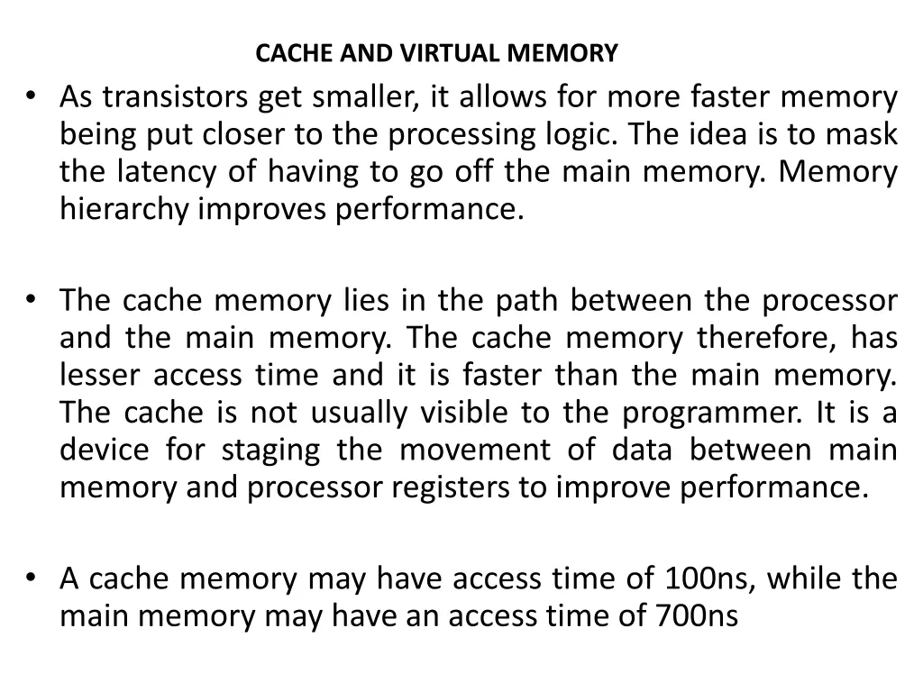 cache and virtual memory