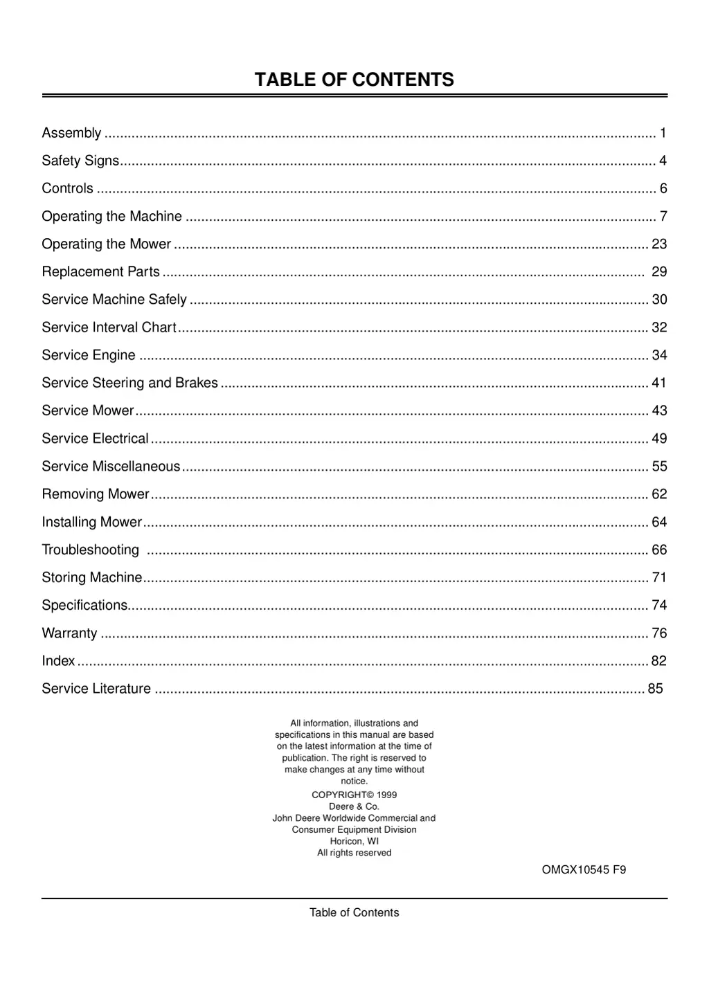 table of contents