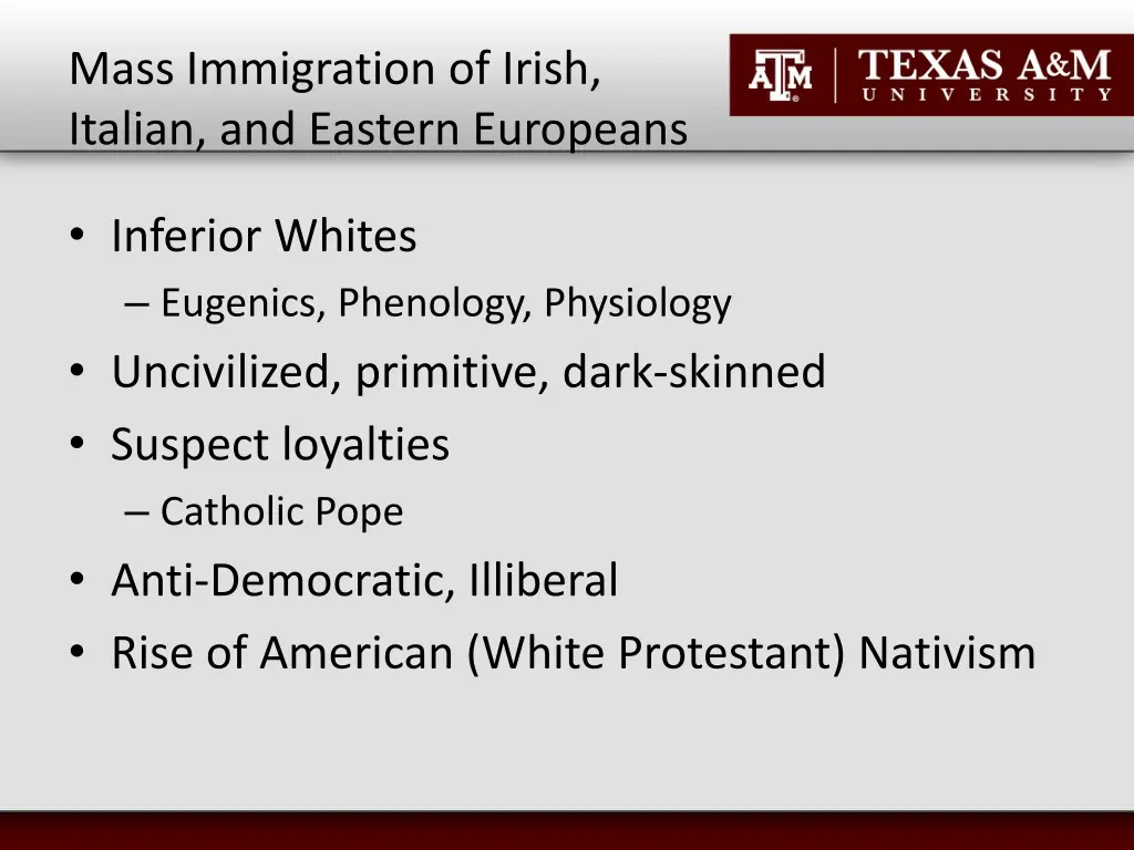 mass immigration of irish italian and eastern