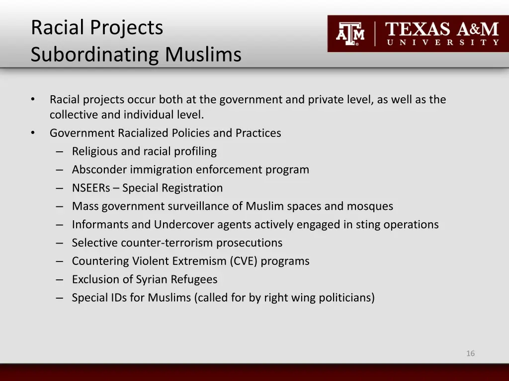 racial projects subordinating muslims