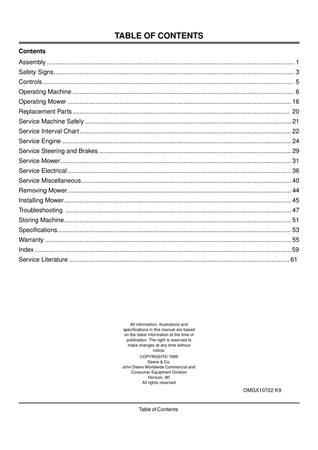 table of contents