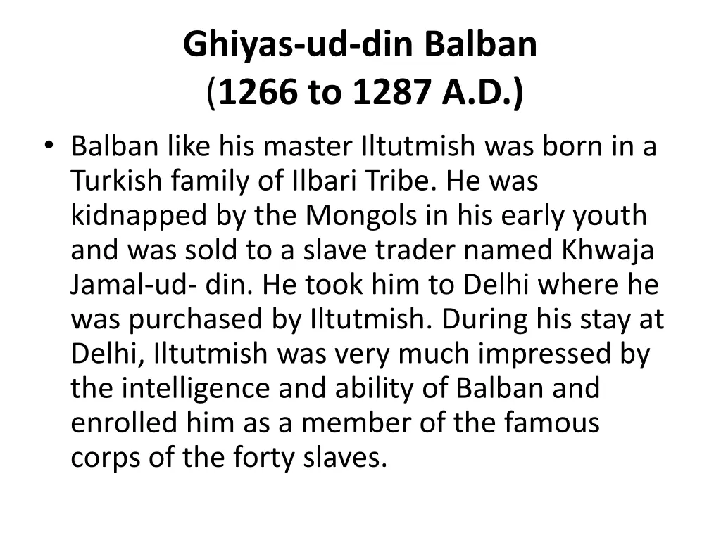 ghiyas ud din balban 1266 to 1287 a d balban like