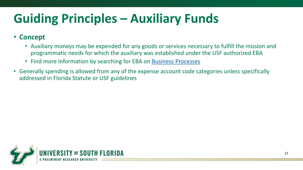 guiding principles auxiliary funds