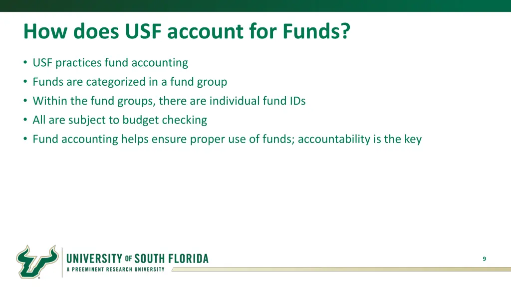 how does usf account for funds