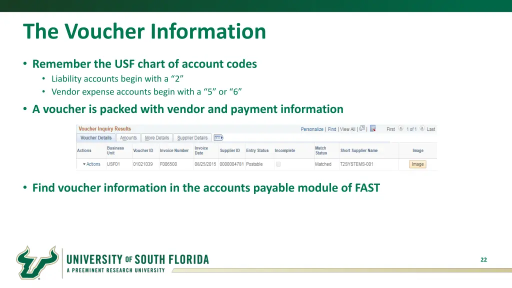 the voucher information