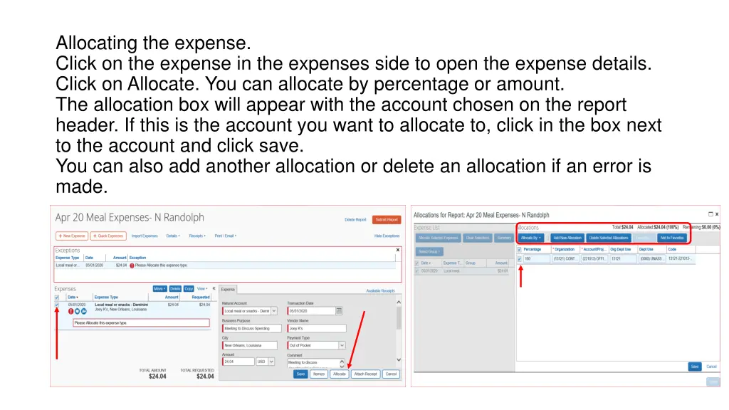 allocating the expense click on the expense