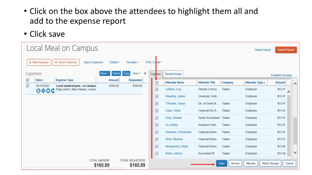 click on the box above the attendees to highlight