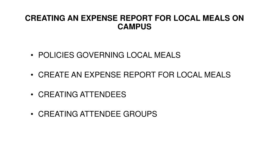 creating an expense report for local meals