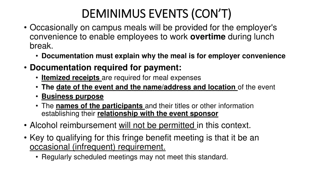 deminimus events con t deminimus events