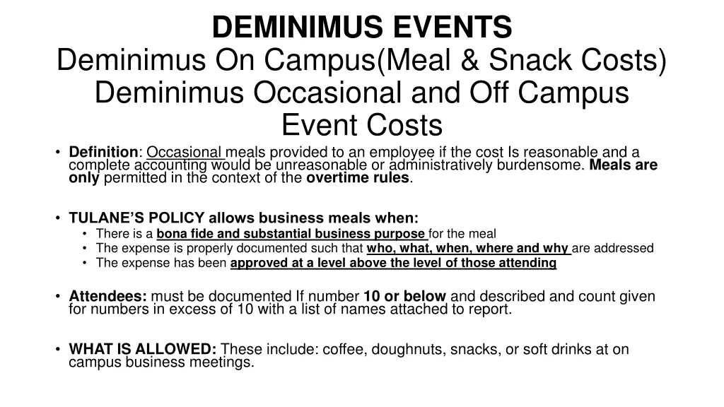 deminimus events