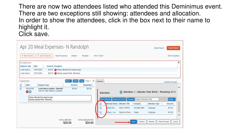 there are now two attendees listed who attended