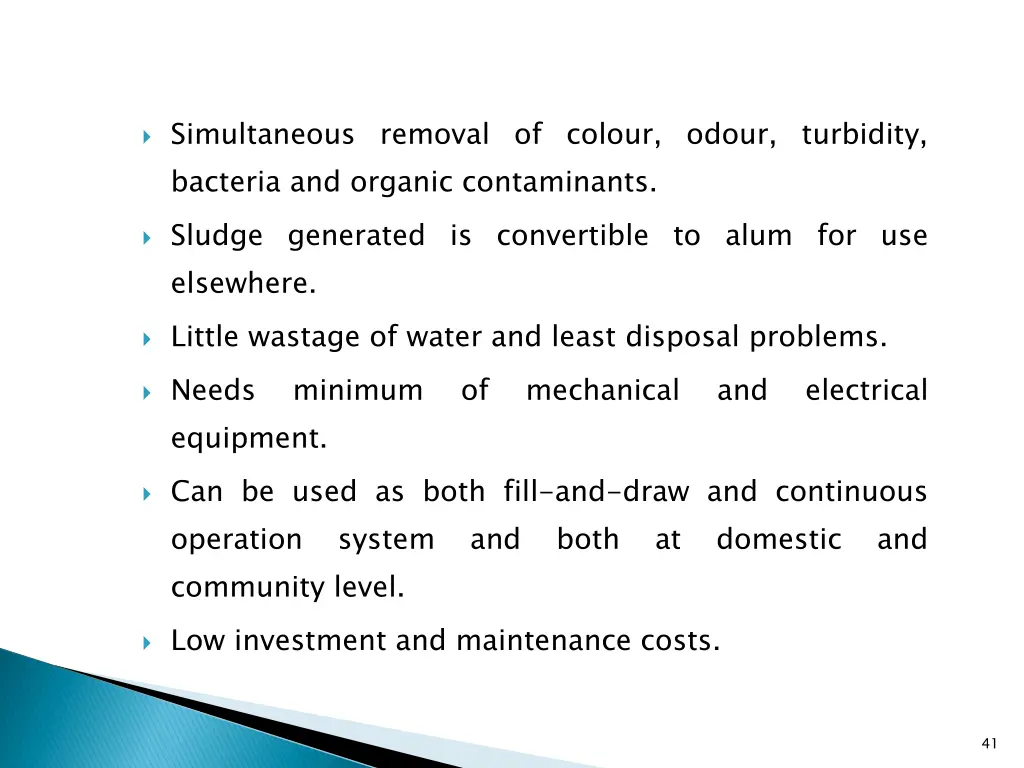 simultaneous removal of colour odour turbidity