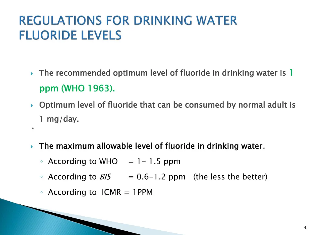 the recommended optimum level of fluoride